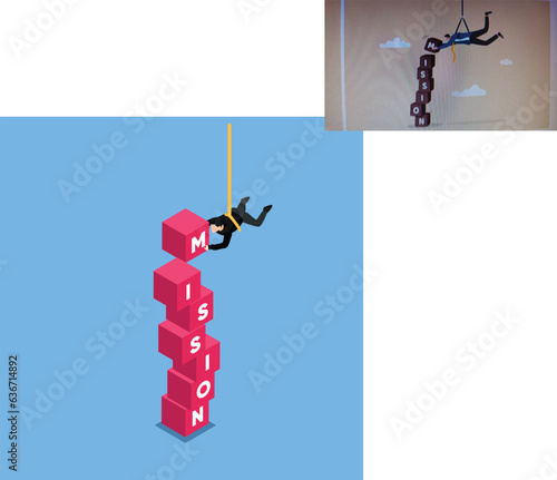 Business mission, leadership skill to achieve target and overcome work obstacle isometric 3d vector concept for banner, website, illustration, landing page, flyer, etc