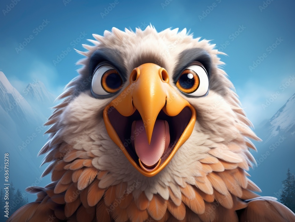 Fototapeta premium a cute and happy eagle with eyes wide open in cartoon style