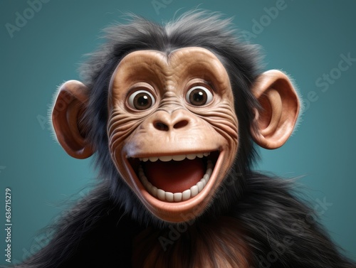 a cute and happy chimpanse with eyes wide open in cartoon style © HandmadePictures