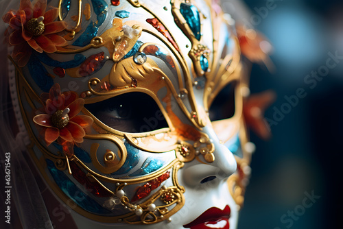 person wearing a beautifully decorated carnival mask photo
