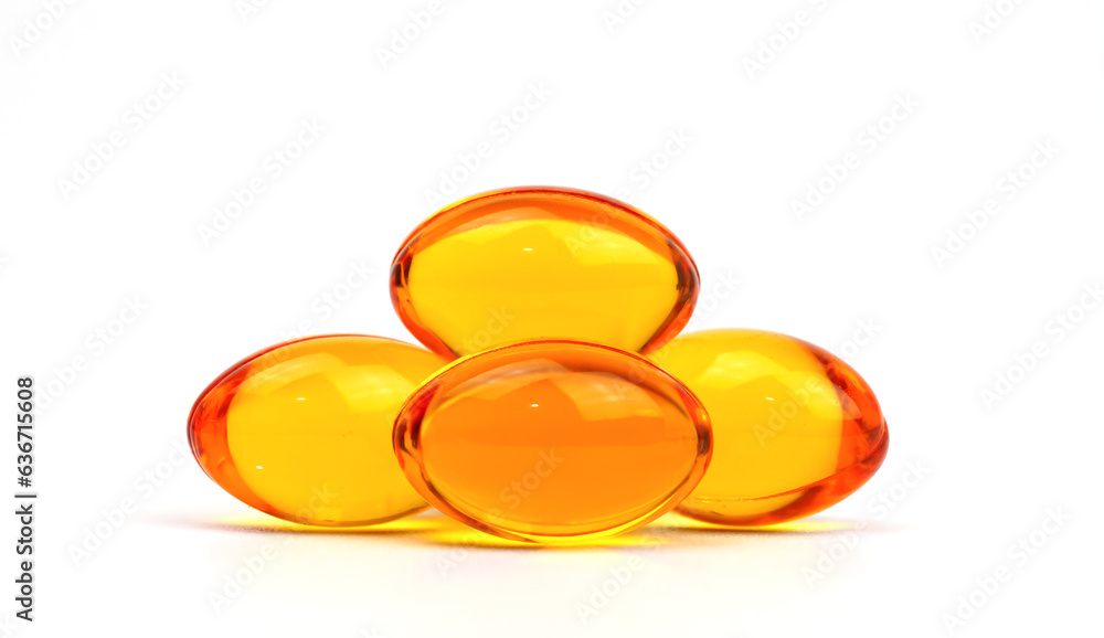 Fish oil,Omega-3,lecithin,DHA, Vitamins capsules on white background. healthy supplements,extraction oil capsules