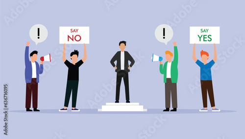 Leader with different think and opinions of people 2d vector illustration concept for banner, website, landing page, flyer, etc