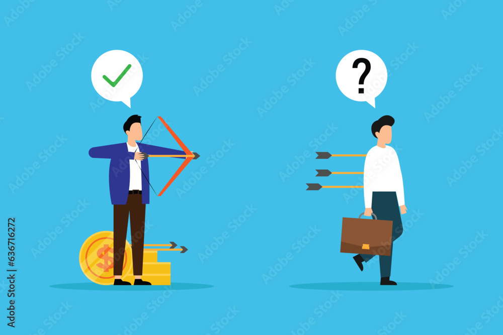 Businessman shoots arrows to other person 2d vector illustration concept for banner, website, landing page, flyer, etc