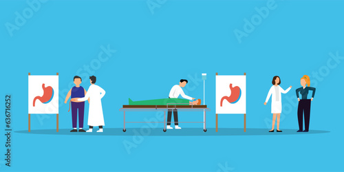Bariatric gastrectomy procedure in clinic. Concept of weight loss medicine 2d vector illustration concept for banner, website, landing page, flyer, etc