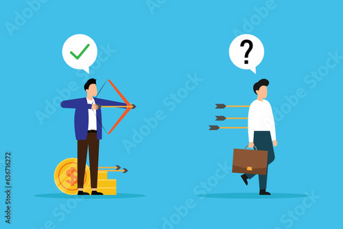 Businessman shoots arrows to other person 2d vector illustration concept for banner, website, landing page, flyer, etc