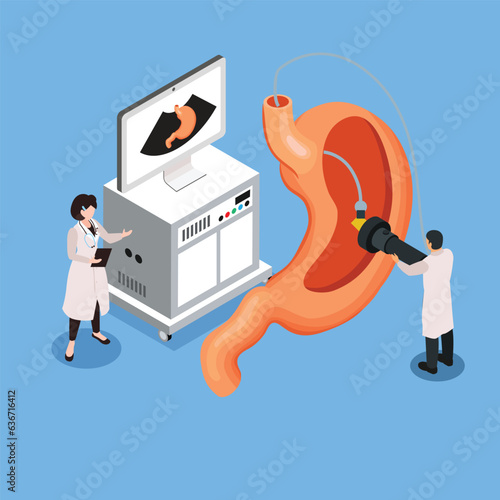 Gastroscopy Researching - gerd isometric 3d vector concept for banner, website, illustration, landing page, flyer, etc