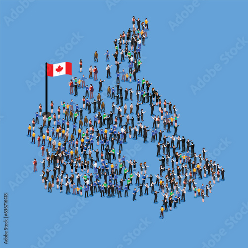 Fototapeta Naklejka Na Ścianę i Meble -  Large group of people in form of Canada map isometric 3d vector concept for banner, website, illustration, landing page, flyer, etc