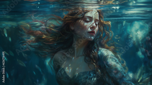 Closeup of beautiful woman underwater