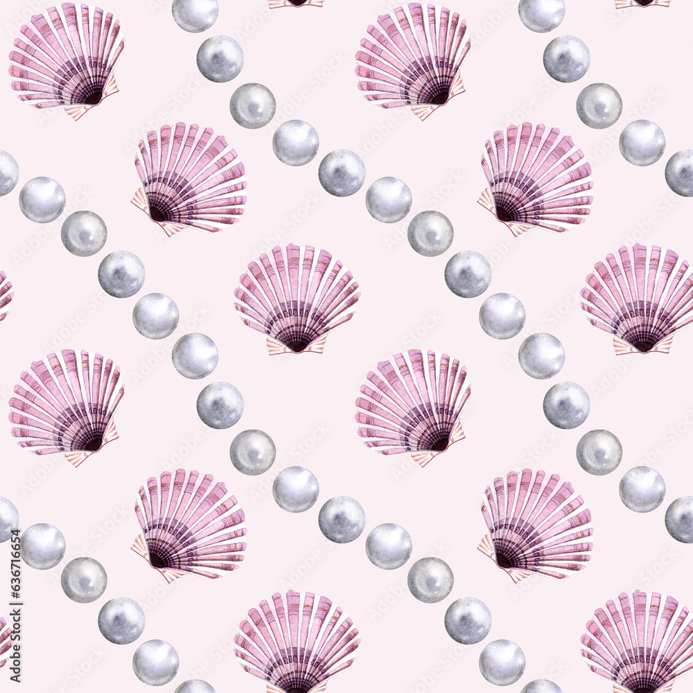 Pink Sea Pattern Seamless pattern of a glamour, marine, tropical theme. Pink shells ...
