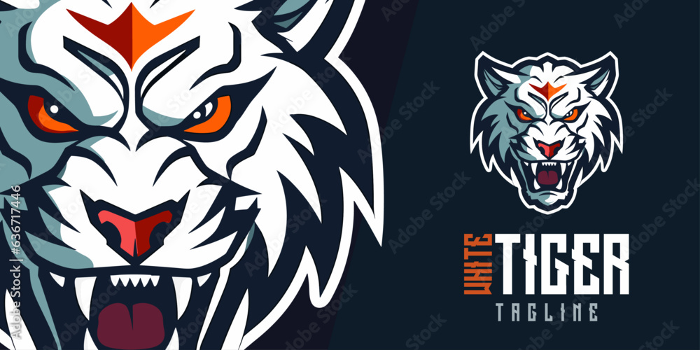 Modern White Tiger Logo Mascot: Inspire with Striking Vector Illustration Graphic for Logo, Sport, Esport, Icon, Design, Poster, and Flyer Modern White Tiger Logo Mascot: Inspire with Striking Vector Illustration Graphic for Logo, Sport, Esport, Icon, Design, Poster, and Flyer