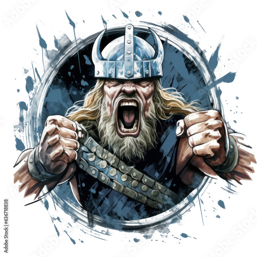 screaming viking in a helmet  photo