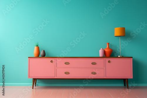 Wallpaper Mural Colorful interior living room sideboard on empty wall modern contemporary design Torontodigital.ca
