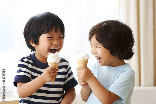 A candid view of kids eating ice cream and laughing together