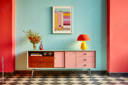 Wallpaper Mural Colorful interior living room sideboard on empty wall modern contemporary design Torontodigital.ca