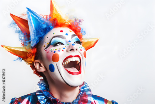 A cheerful portrait of a person dressed as a carnival jester