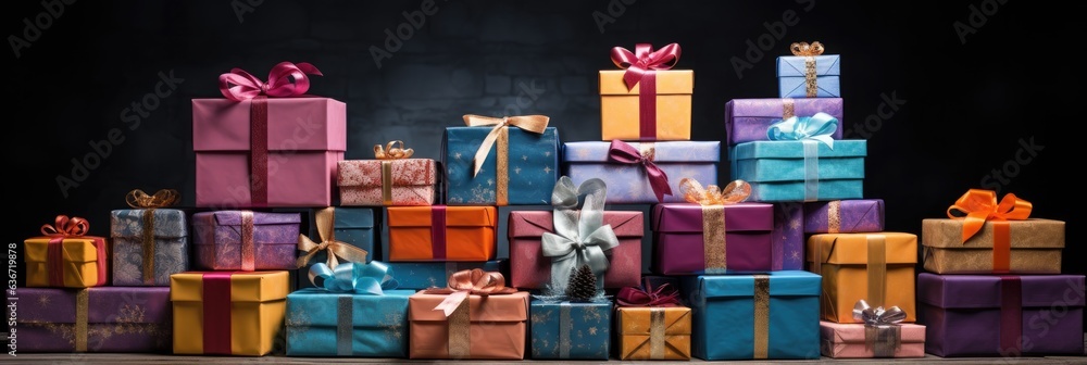 Big stack of colorful Christmas presents christmas gift boxes Big stack of colorful Christmas presents christmas gift boxes