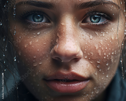extreamly face woman closeup woman face with water splash drop portrait shot beauty freshness water cleaning beauty skin concept,ai generate
