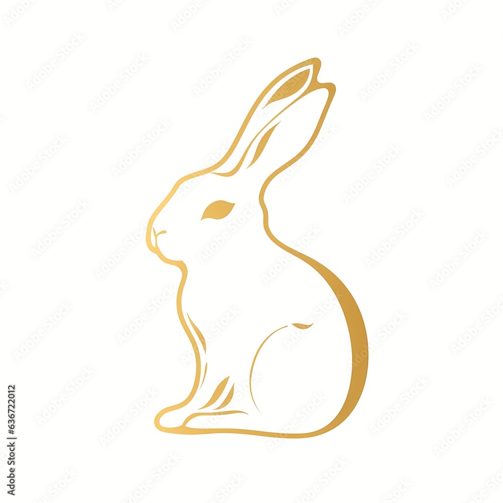 Gold rabbit, gold linear icon, rabbit illustration, isolated on white ...