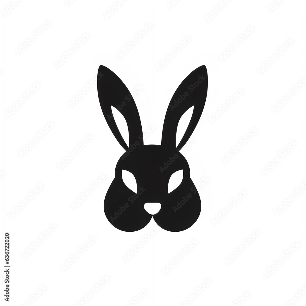 Silhouette of a rabbit isolated on white background, rabbit face, rabbit mask, rabbit illustration