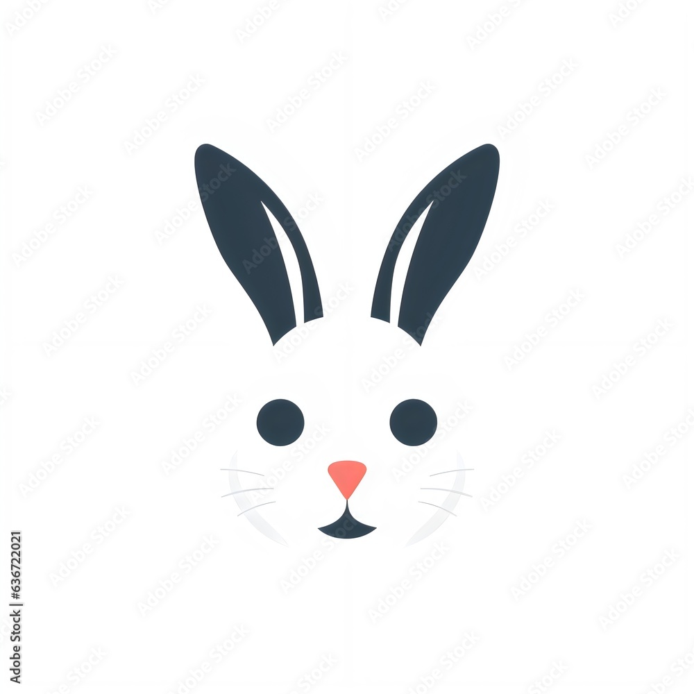 White rabbit face isolated on white background, rabbit illustration