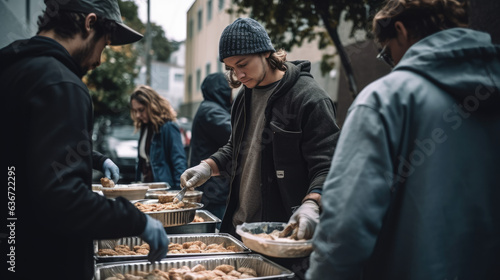 Volunteers prepare food for the homeless.