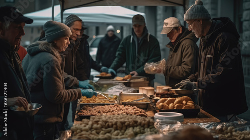 Volunteers prepare food for the homeless.