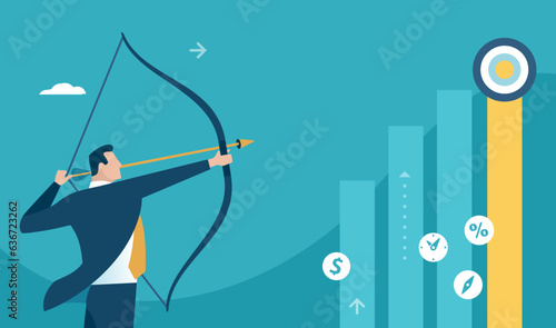 Investment opportunity. The businessman aims at the target. Concept business vector illustration.
