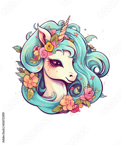 Comic Unicorn With Flowers In Hair