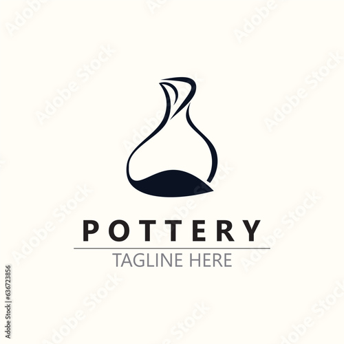 Pottery logo design handmade, creative traditional mug craft sign concept inspiration nature workshop