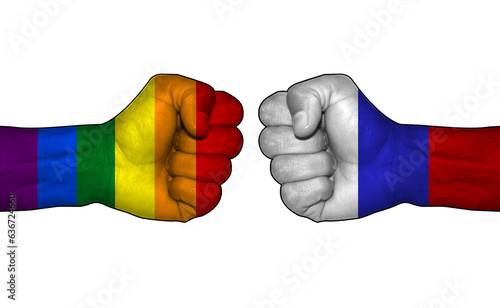 Russia Vs LGBTQ community. Ban on LGBTQ in Russia. Concept Fist Fight of Russia And LGBTQ+ Pride.