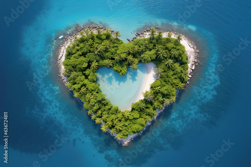 Heart shaped tropical island, a paradise with amazing palm trees on a white sand beach © Michael
