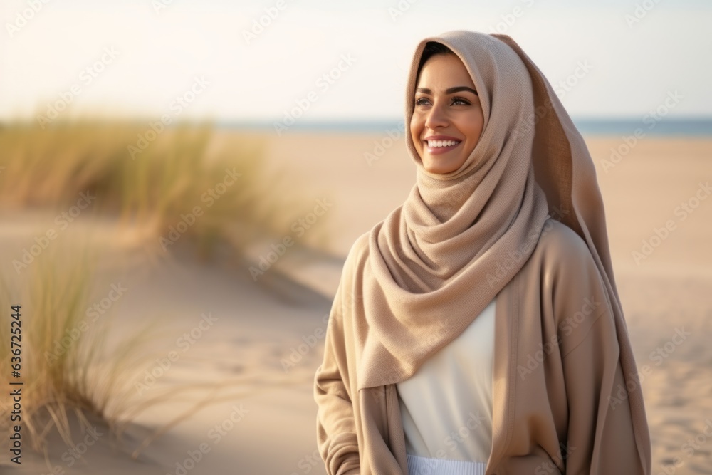 Beautiful young muslim woman with hijab at beach, closeup Beautiful young muslim woman with hijab at beach, closeup
