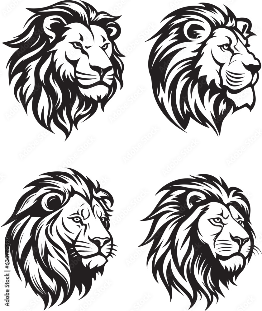 lion head logo silhouette tattoo style black outlined design