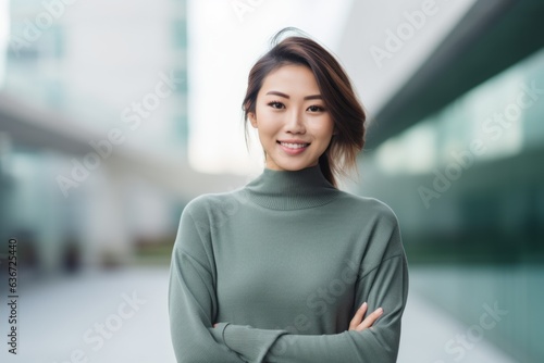 portrait of smiling asian woman with arms crossed in modern city Free Download portrait of smiling asian woman with arms crossed in modern city - GFXLoad