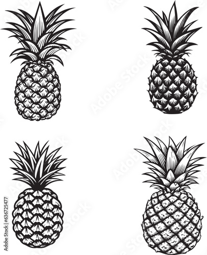 minimal vector pineapple fruit vector elements pack in black outlines