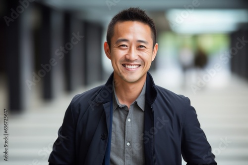 Portrait of a smiling young asian businessman standing in an office
