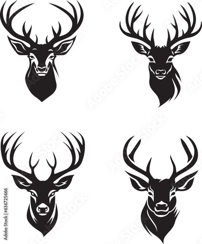 Photo snow deer with antlers vector illustrated logo style face head