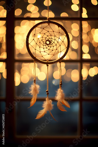 dreamcatcher hangin in window blur background