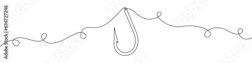 Fishing hook drawn in a continuous line vector icon. Fishing hook are drawn in one line. A sign Fishing hook. Continuous line design of Fishing hook icon.