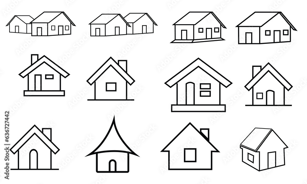 Obraz premium Home Icon Set. Contains such Icons as House, Property, Church, Garage, Smart Home and more. House vector icon set. Set of home icon, Thin outline shape of house vector. Simple collection of home icon.
