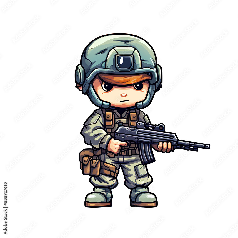 Cute soldier with gun cartoon character vector illustration isolated on transparent background. Digital illustration generative AI. Cute soldier with gun cartoon character vector illustration isolated on transparent background. Digital illustration generative AI.