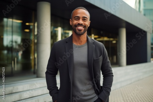 Portrait of a smiling african american businessman in the city