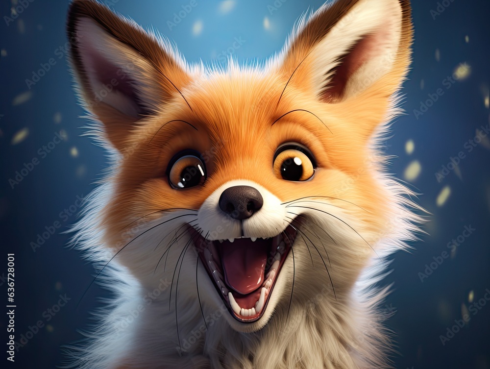 Obraz premium a cute and happy fox with eyes wide open in cartoon style