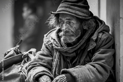 old man sitting on a street, ai generated, Generative AI