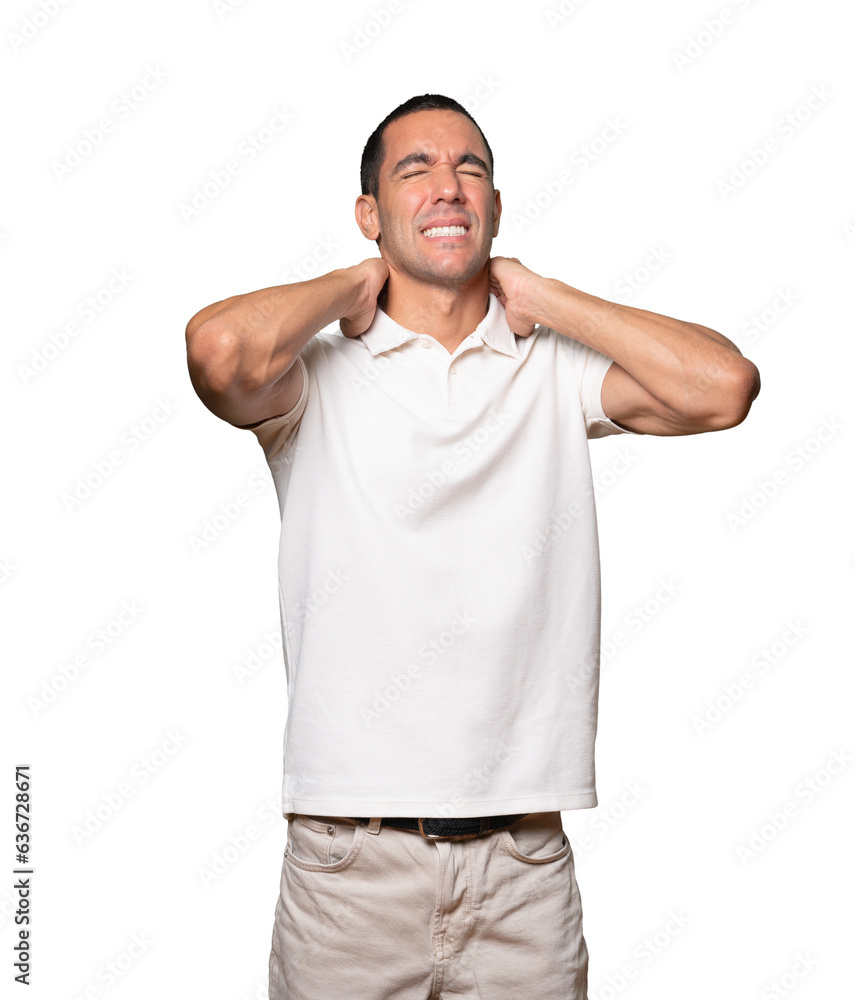 Concerned young man with a gesture of pain Concerned young man with a gesture of pain