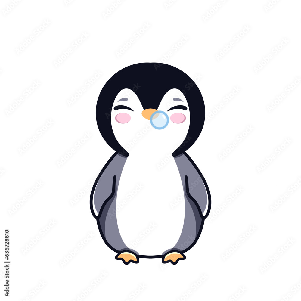 Fototapeta premium Cute gray baby penguin chibi style