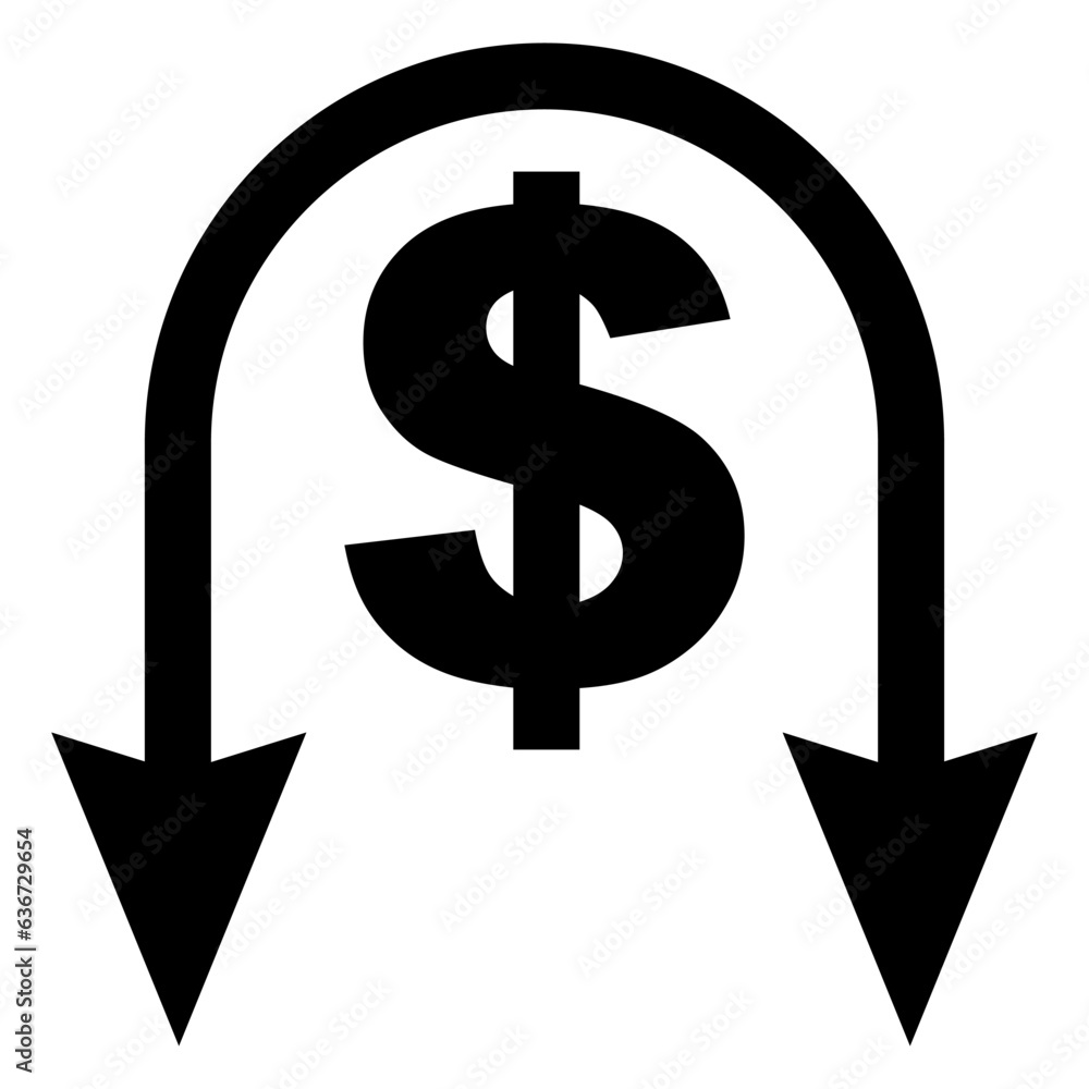 Icon currency crisis collapse dollar exchange rate arrow down