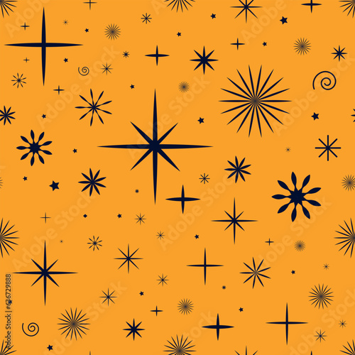 Yellow pattern with stars. Festive Christmas pattern