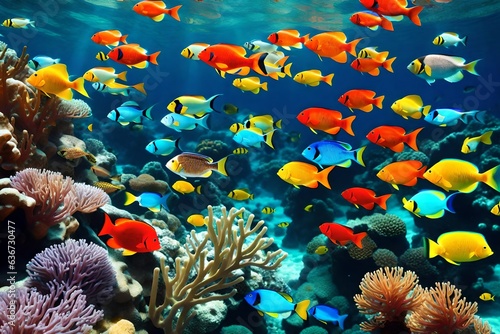 underwater world. tropical coral reef and colorful fish in under sea. generated by AI tool
