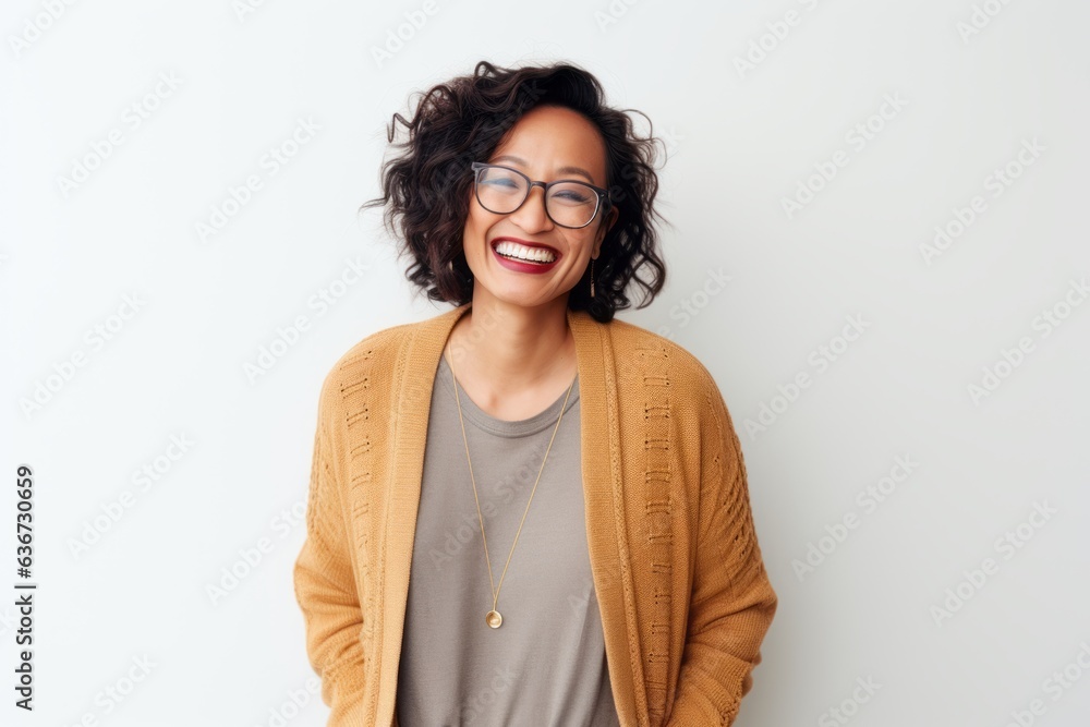 Portrait of a smiling young woman in eyeglasses standing against white background Portrait of a smiling young woman in eyeglasses standing against white background